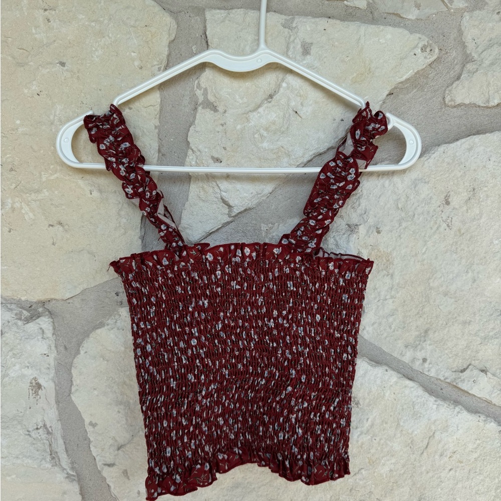 Elegant Burgundy Smocked Tank Top